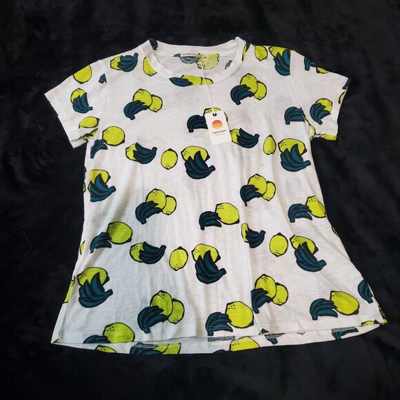 Marine Layer Women's Shirt sz XS white lemon printed Crew Neck short Sleeve New - Picture 9 of 12